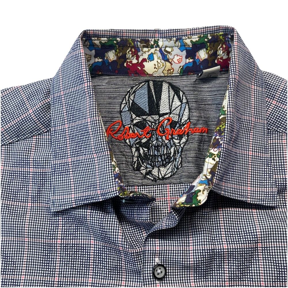 Robert Graham Shirt Mens M Blue Plaid TOXIC AVENGER Skull AOP EXCLUSIVE Luxury